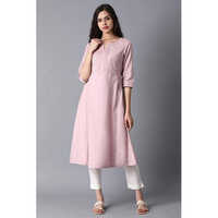 W Lilac Round Neck A-Line Kurta