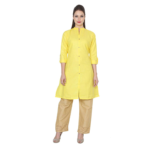 Mirabella Yellow Khadi A-Line Kurta