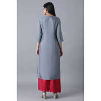 W Grey Floral Print Kurta