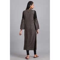 W Grey Choker Neck Printed Kurta