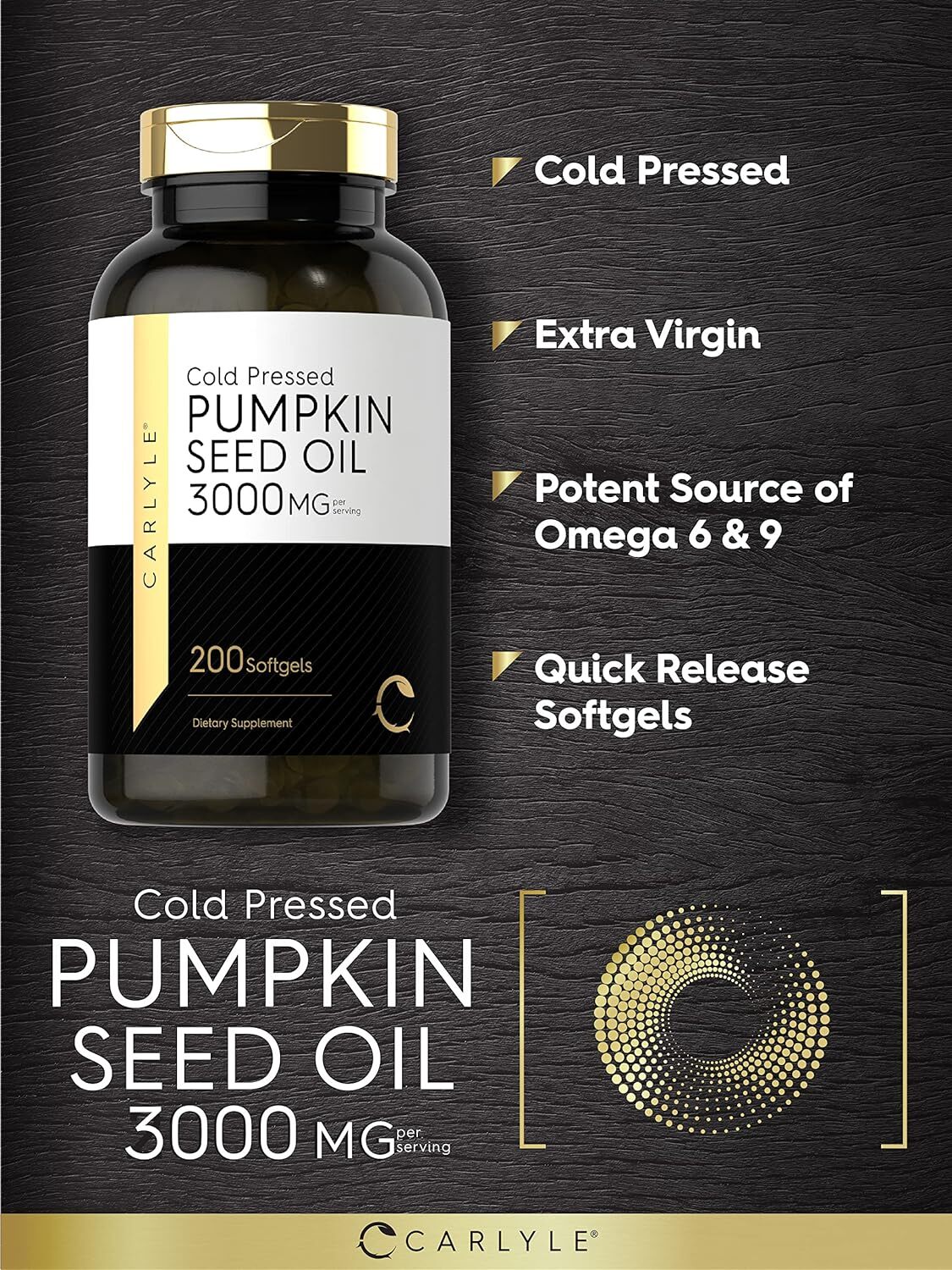 Carlyle Pumpkin Seed Oil  3000mg  Cold Pressed Dietary Supplement
