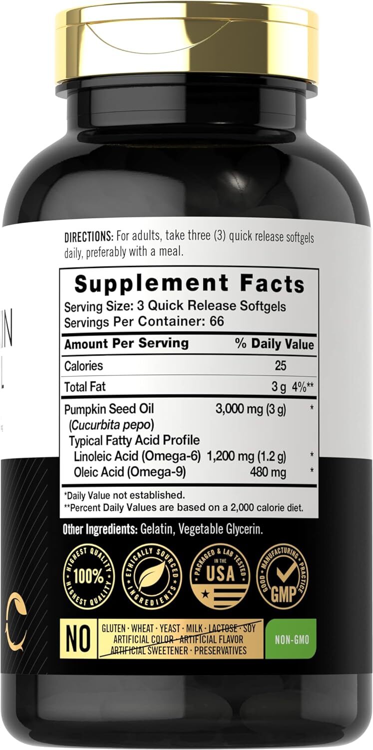 Carlyle Pumpkin Seed Oil  3000mg  Cold Pressed Dietary Supplement