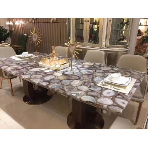 Modern Luxury Natural Semiprecious Onyx Marble Dining Table Set