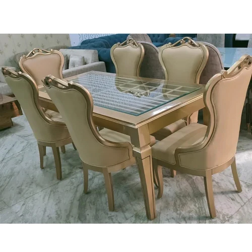 6 Seater Wooden Glass Dinning Table Set
