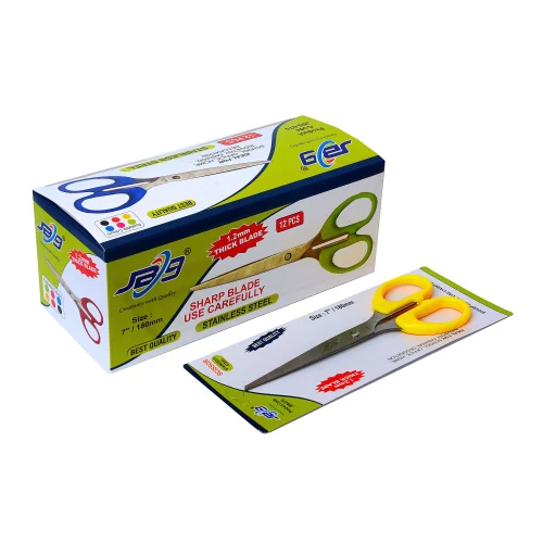 JB9-070 7 Inch Steel Scissor - Stainless Steel Blade 1.2mm Thick, Multi-Color, Plastic Handle for Comfortable Grip, Ideal for Household Cutting Tasks