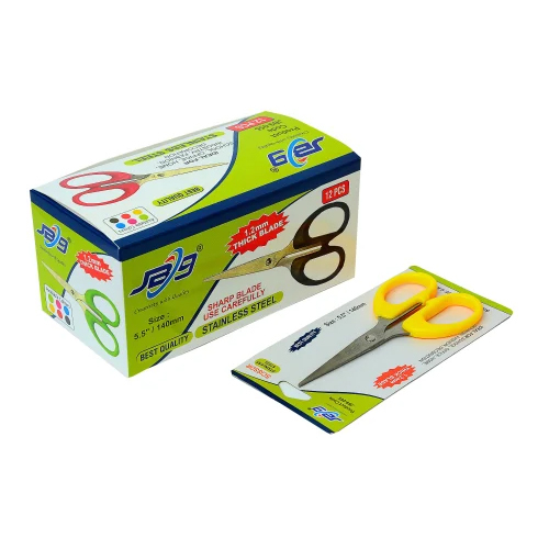 JB9-055 5.5 Inch Steel Scissor - Stainless Steel Blade, 5.5 Inch Length, 1.2mm Thickness, Yellow Plastic Handle, Sharp & Comfortable Grip, Dual-Handed Use