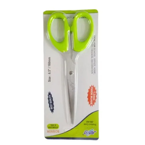 JB9-065 6.5 Inch Steel Scissor - Stainless Steel Blade, 6.5 Inch Length, Green Plastic Handle | Sharp, Versatile Cutting Tool for Home & Professional Use