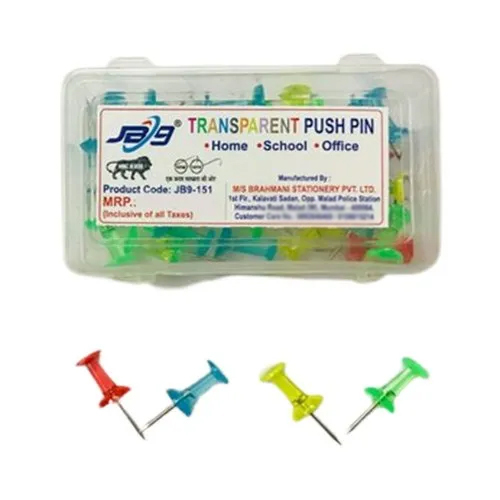 JB9-151 Transparent Push Pin (40 Pcs) - Transparent Plastic & Metal, 23mm Size | Durable, Easy Insertion for Holding Papers Securely