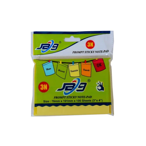 JB9-304 3x4 Yellow Sticky Note Pad - Paper Material, 76x101mm (3x4inch) Size | Easy-Remove Sticky Feature, Durable Paper Cover