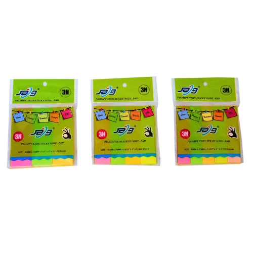 JB9-405 1x4 Four Color Neon Stripe Sticky Note Pad - Paper, 1x4 Size, Square Shape | Sticky Feature, 100 Sheets, Vibrant Neon Color Coding