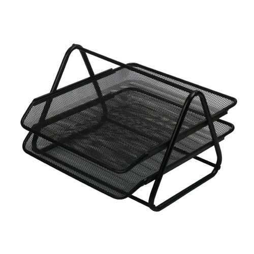 Black Iron 2 Tier Document Tray - Durable Iron | Portable Design, Easy to Clean, Sleek Black Finish for Elegant Document Organization