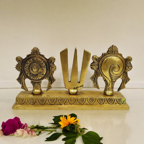 Aakrati Brass Shankh Chakra Namah Idol for temple| 100 % Brass|Temple Dcor