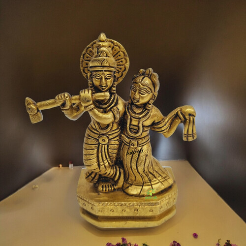 Aakrati Vintage-Inspired Brass Radha Krishna Figurine| Idol of love| Radha Krishna Murti (Yellow,4.5)