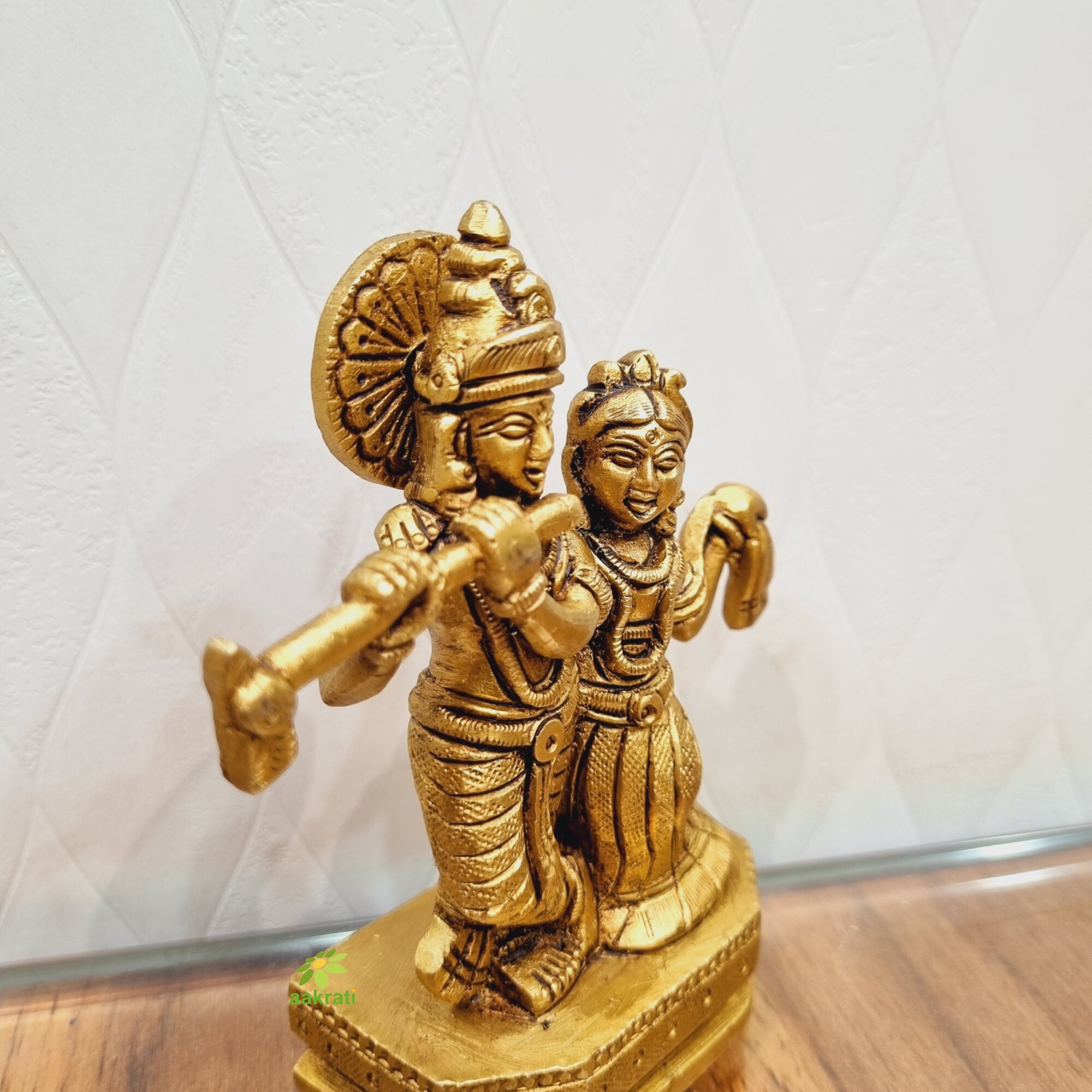 Aakrati Vintage-Inspired Brass Radha Krishna Figurine| Idol of love| Radha Krishna Murti (Yellow,4.5)