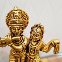 Aakrati Vintage-Inspired Brass Radha Krishna Figurine| Idol of love| Radha Krishna Murti (Yellow,4.5)