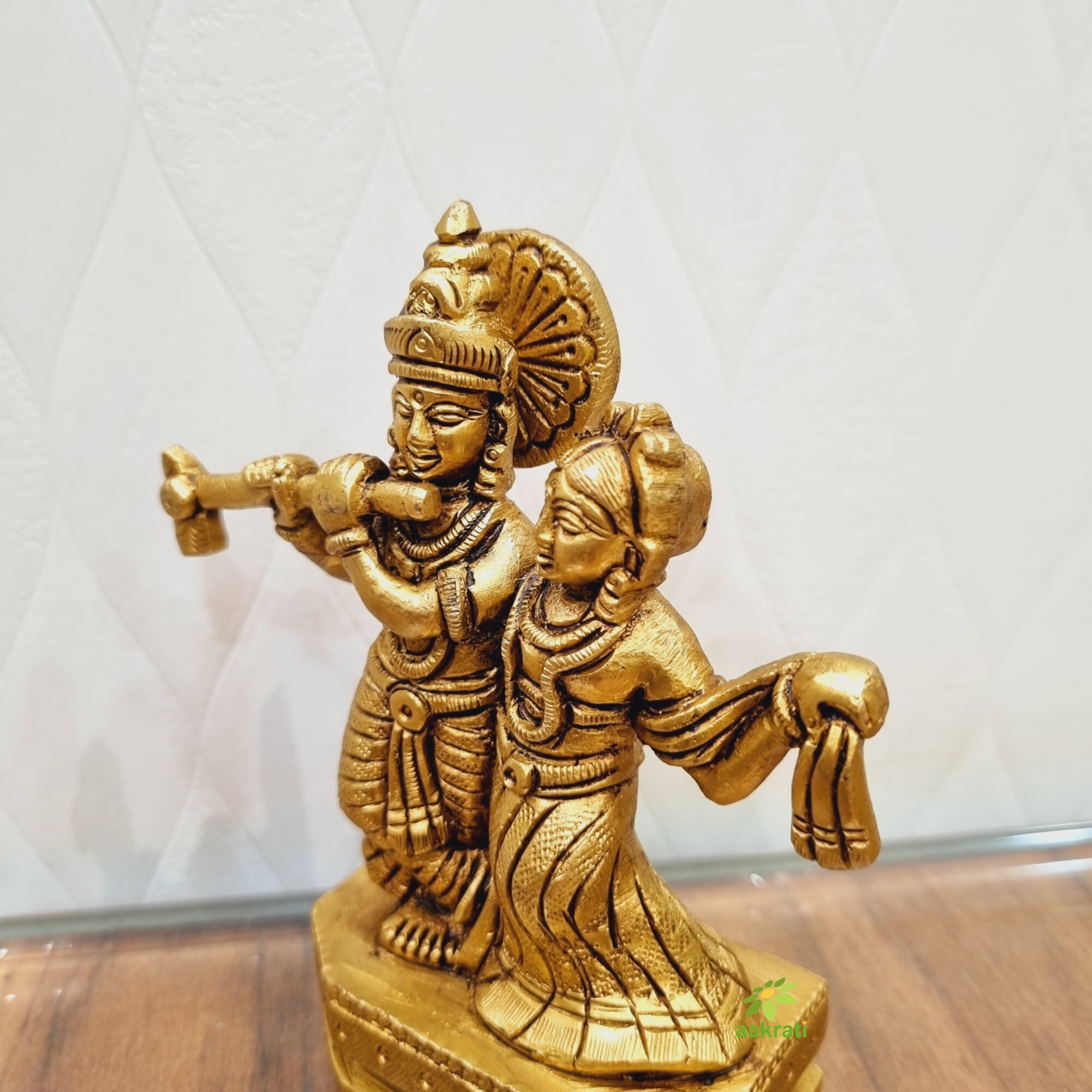 Aakrati Vintage-Inspired Brass Radha Krishna Figurine| Idol of love| Radha Krishna Murti (Yellow,4.5)