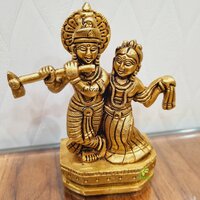 Aakrati Vintage-Inspired Brass Radha Krishna Figurine| Idol of love| Radha Krishna Murti (Yellow,4.5)