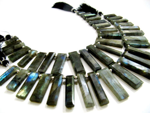 Natural Labradorite Baguette Shape 20-30mm Beads Strand 9 inches long