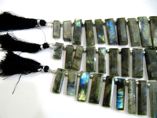 Natural Labradorite Baguette Shape 20-30mm Beads Strand 9 inches long