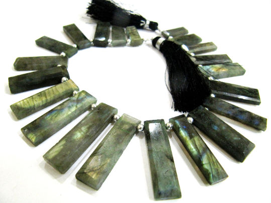 Natural Labradorite Baguette Shape 20-30mm Beads Strand 9 inches long