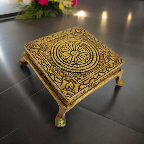 Aakrati Handcrafted Brass Pooja Chowki| Small Brass Table to Put Pooja Items| Puja Essentials