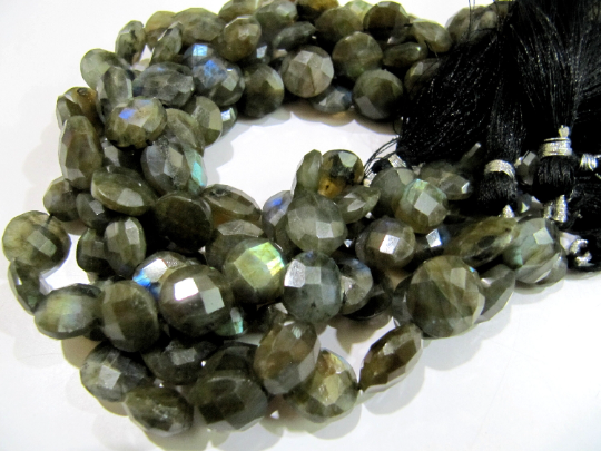 Natural Labradorite Coin Shape 10-18mm Beads Strands 8.5 inch Long