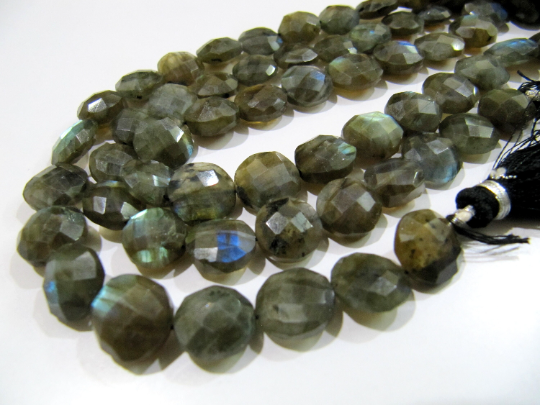 Natural Labradorite Coin Shape 10-18mm Beads Strands 8.5 inch Long