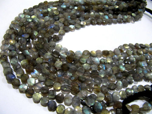 Natural Labradorite Coin Shape 7-8mm Beads Sold Per Strands 13 inch Long