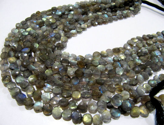 Natural Labradorite Coin Shape 7-8mm Beads Sold Per Strands 13 inch Long