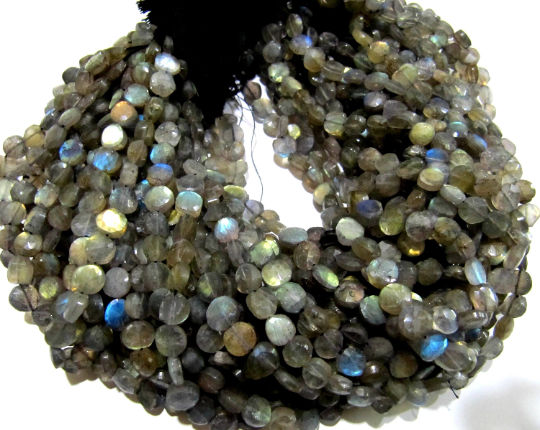 Natural Labradorite Coin Shape 7-8mm Beads Sold Per Strands 13 inch Long