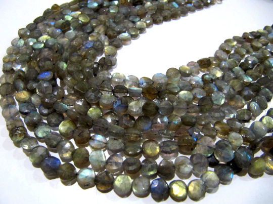 Natural Labradorite Coin Shape 7-8mm Beads Sold Per Strands 13 inch Long