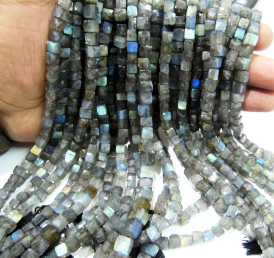 Labradorite 3D Box Shape Faceted Cube Beads 5 to7mm Strand 8inch Long