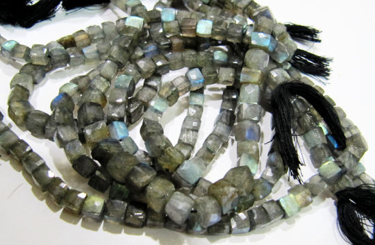 Labradorite 3D Box Shape Faceted Cube Beads 5 to7mm Strand 8inch Long