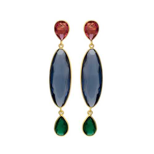 Gold plated Emerald and sapphire hydro gemstone earrings set