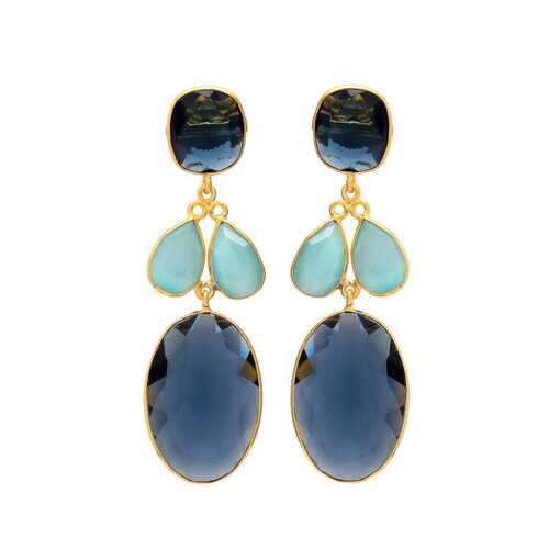 Turquoise and sapphire hydro gemstone earrings set