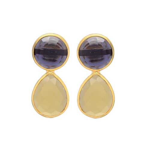 Round design amethyst hydro and yellow gemstone earrings set