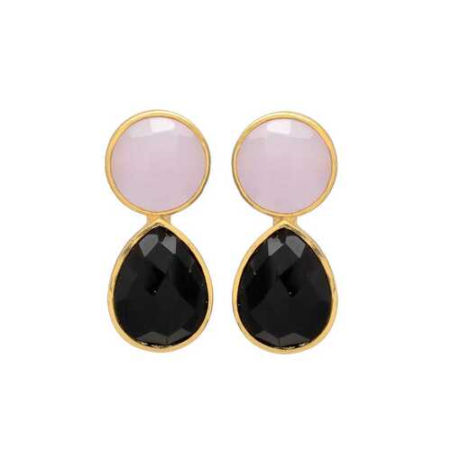 Pink and black onyx gemstone earrings set