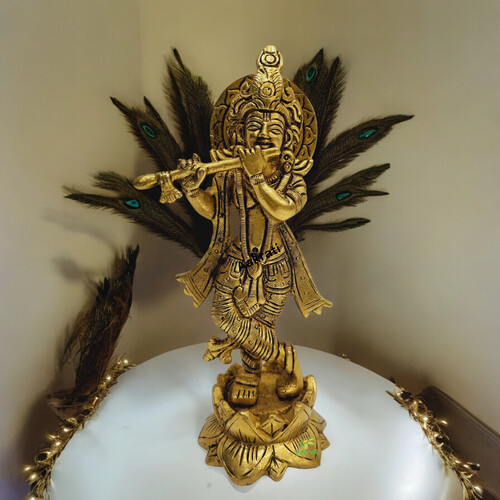 Aakrati Brass Handcrafted Statue of Lord Krishna| Lord Krishna Brass Idol| Temple Dcor| Pooja Essentials