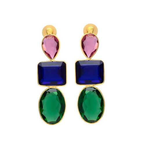 Pink and emerald hydro gemstone with sapphire hydro gemstone earrings set