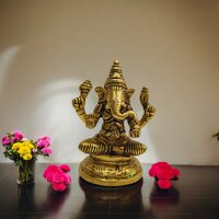 Aakrati Brass Ganesh Statue In Sitting Position| Ganesh Idol| Temple Daccor