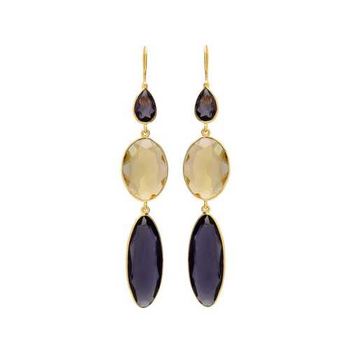 Amethyst hydro and Golden rutile gemstone earrings set