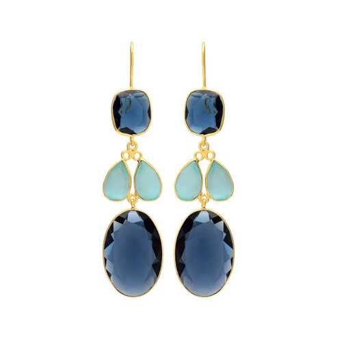 Golden sapphire hydro and turquoise gemstone earrings set