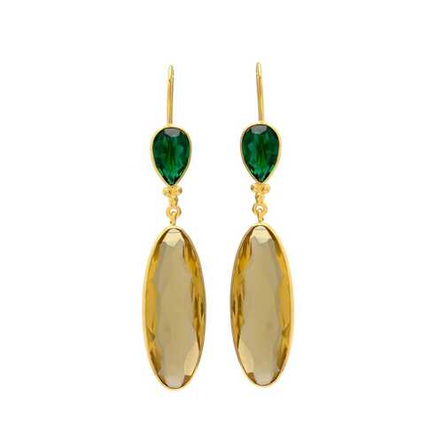 Emerald and Golden rutile hydro gemstone stud earrings set