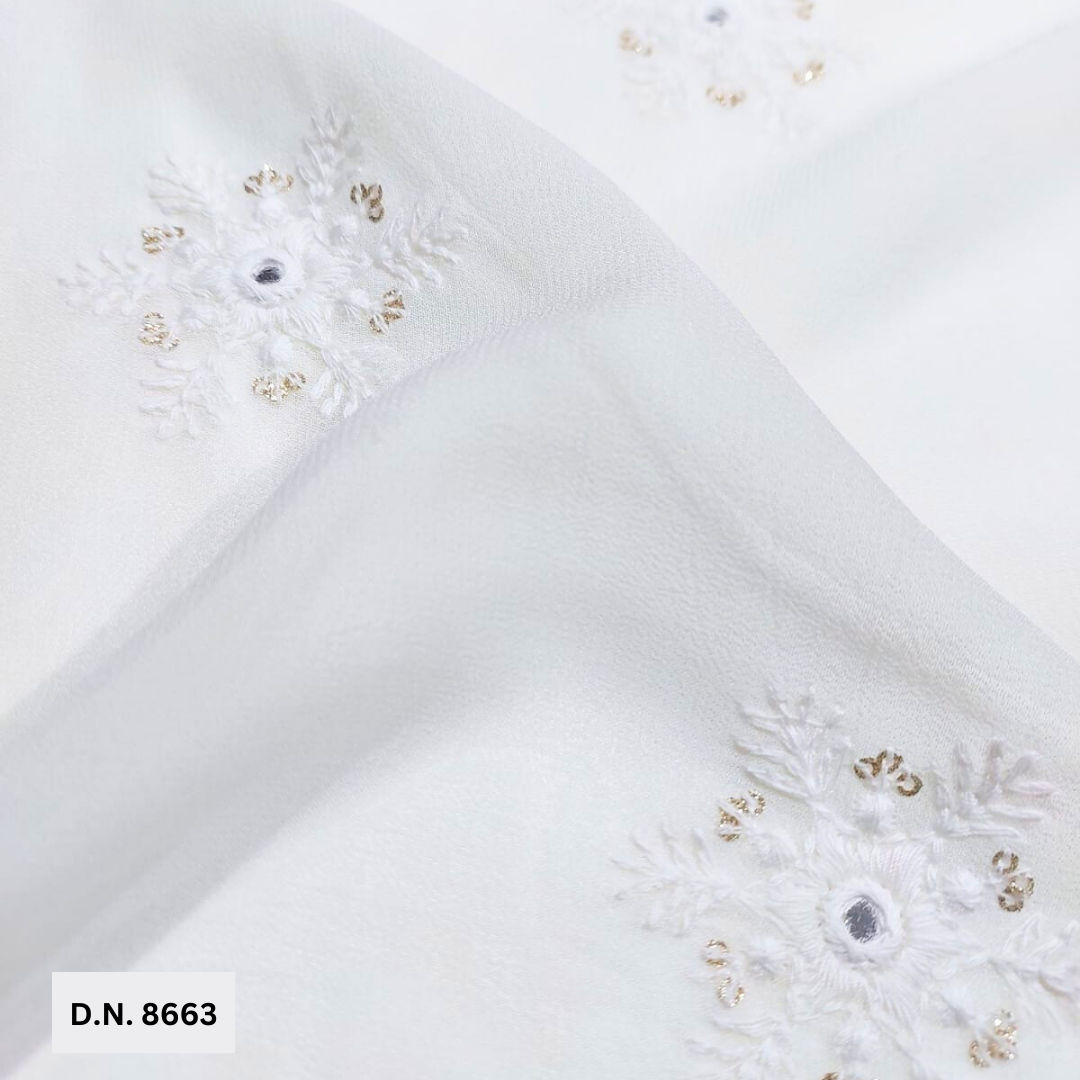 Madhav fashion Thread Work Cotton White Fabric