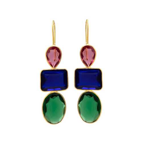 Emerald and sapphire hydro with pink gemstone earrings set