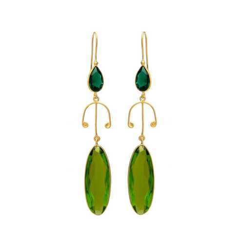 Long lighting emerald and peridot hydro gemstone earrings set