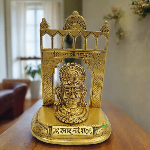 Aakrati Brass Handcrafted Statue of Khatu Shyam| Lord Khatu Shyam| Temple Dcor (Yellow, 6.5