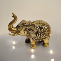 Aakrati Brass Small Elephant Statue For Home| Decorative Items| Collectable Figurine| Brass Elephant (yellow,4.2