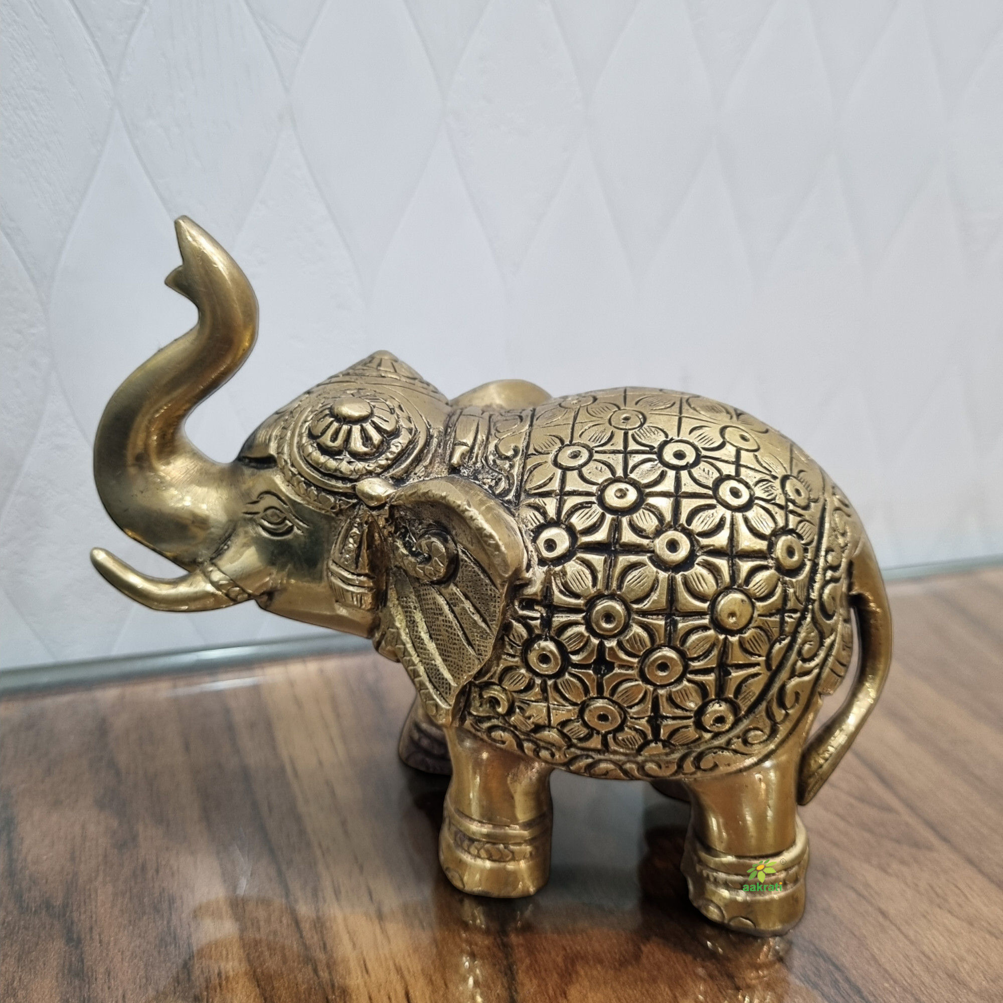 Aakrati Brass Small Elephant Statue for Home| Decorative Items| Collectable Figurine| Brass Elephant (Yellow,4.2