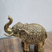 Aakrati Brass Small Elephant Statue for Home| Decorative Items| Collectable Figurine| Brass Elephant (Yellow,4.2